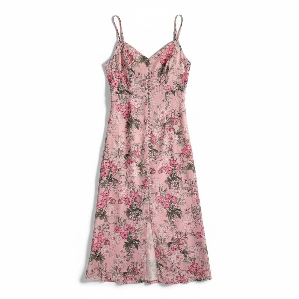 SHEIN Pink Floral‎ Print Spaghetti Strap Button Front Midi Dress Size S fairy